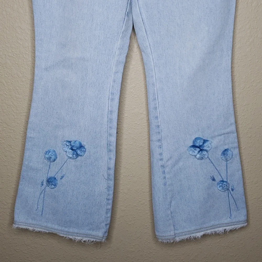 Impacto 100% Cotton Boot Cut Floral Embroidered Jeans Size 42 Hippie Y2K Frayed